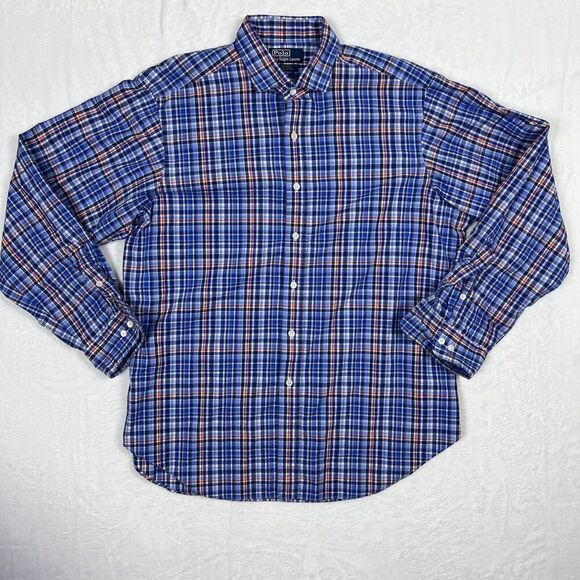 Ralph Lauren Polo Men's Button Up Shirt Size XL‎ Blue Plaid Custom Fit Collared - Picture 1 of 5
